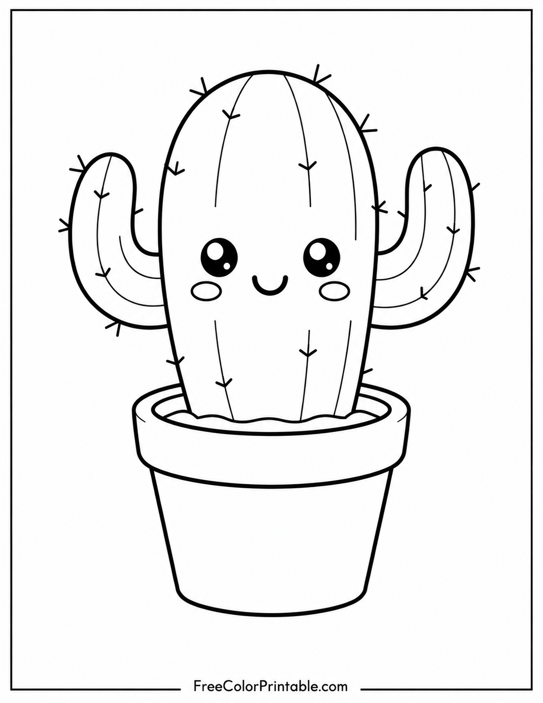 Kawaii cactus in a pot Coloring Page — Free Printable — free printable coloring page